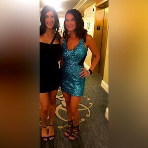 Bebe Teal Sequin Body Con Dress